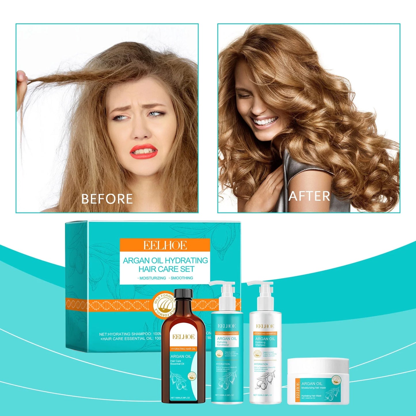 Eelhoe Argan Oil Hydrating Hair Care Set – 4-in-1 Deep Repair & Moisture Boost Kit