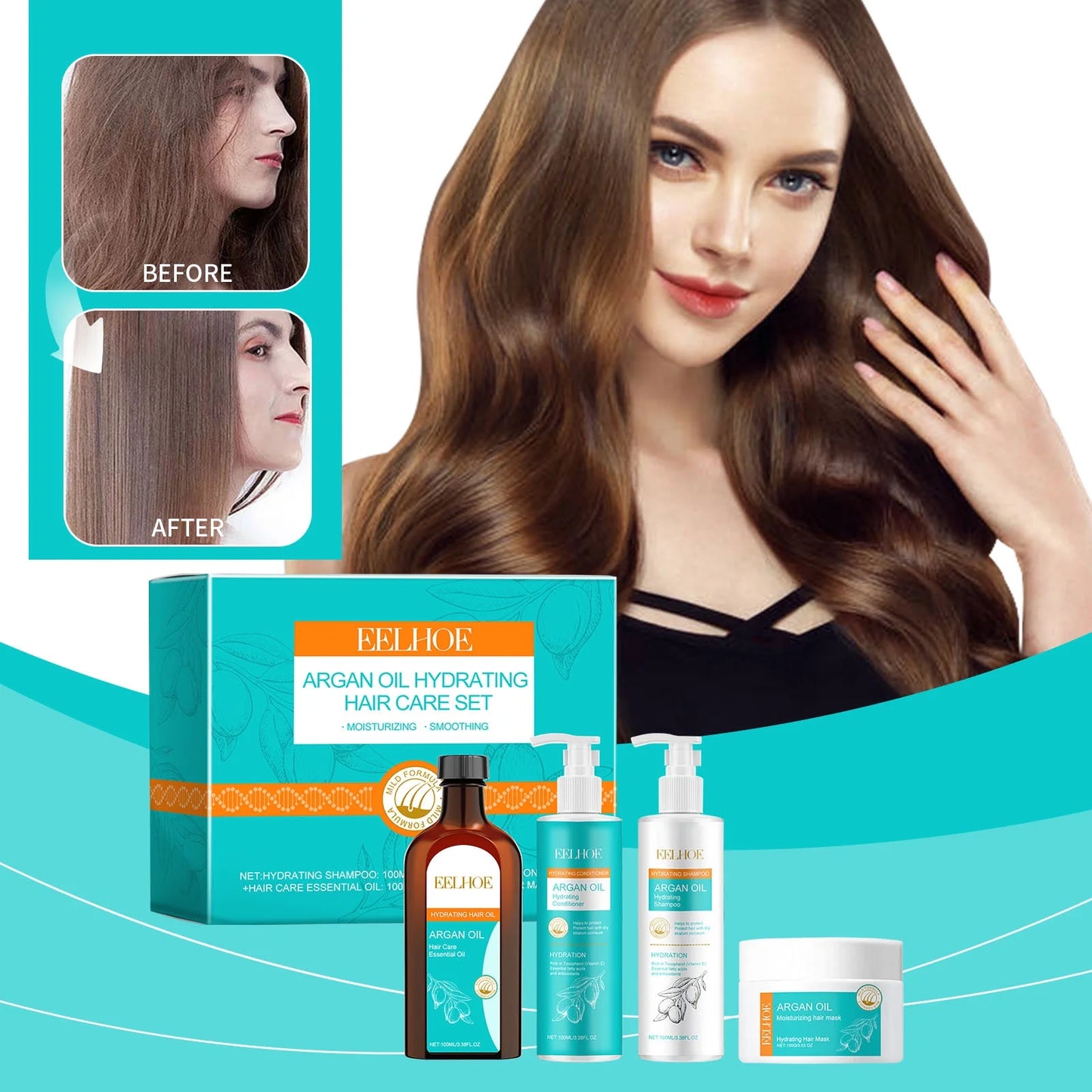 Eelhoe Argan Oil Hydrating Hair Care Set – 4-in-1 Deep Repair & Moisture Boost Kit