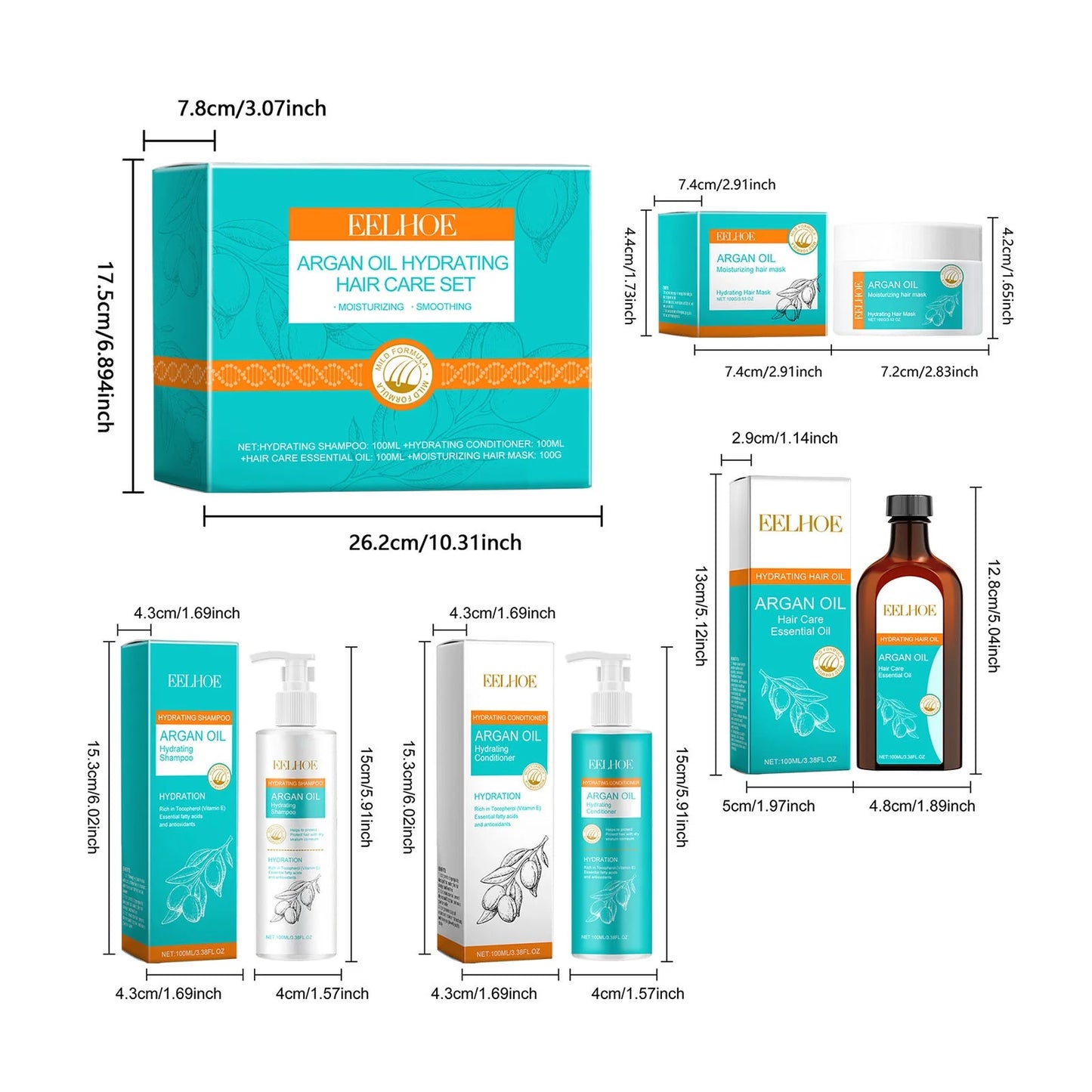 Eelhoe Argan Oil Hydrating Hair Care Set – 4-in-1 Deep Repair & Moisture Boost Kit